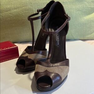 Ralph Lauren Purple Label Dark Brown and Beige Suede Heels